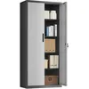 Image de SONGMICS Meuble de Rangement Bureau, en Acier, Placard, 5 Niveaux, 40 x 80 x 180 cm, Doubles Portes, Serrure, Armoire à Outils, Étagères Réglables, pour Garage, Bureau, Argent et Gris Mat OMC015S01