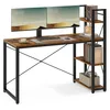 Image de VASAGLE Bureau avec Étagères Réversible à Gauche ou à Droite, Longueur 137,2 cm, Table d'Ordinateur, pour Bureau à Domicile, Montage Facile, Marron Rustique et Noir LWD049B01