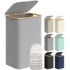 Image de SONGMICS Panier à Linge Mince avec Couvercle, 90L, Gain de Place, Doublure en Maille Amovible, Tissu Oxford, Poignées en Bambou, Pliable, 42 x 32 x 70,5 cm, Gris Tourterelle LCB509G01