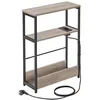 Image de VASAGLE Table d’Appoint Fine avec Multiprise, Table de Chevet à 3 Niveaux, Bout de Canapé, pour Petits Espaces, Porte-Magazines, Salon, Chambre, Bureau, Grège Chiné et Noir d'encre LET335K05