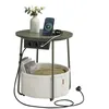 Image de VASAGLE LILEA Collection - Petite Table Basse Ronde, Table d’Appoint avec Panier en Tissu et Multiprise, Rangement, pour Salon, Chambre, Style Moderne, Vert Forêt et Blanc Crème LET228C05