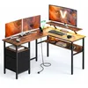 Image de VASAGLE Bureau en L avec Multiprise, d’Angle, Informatique avec Rehausseur d’Écran, Gaming LED, 2 Tiroirs, 2 Ports USB, Facile à Monter, Marron Rustique LWD095K01