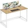 Image de VASAGLE Bureau d'Ordinateur, Table, 60 x 120 x 76 cm, pour Bureau, Chambre, Salon, Cadre en Métal, Couleur Chêne Naturel et Blanc Perle LWD039W70