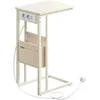 Image de VASAGLE Table d’Appoint, Table de Chevet avec Multiprise, Bout de Canapé en Forme de C, pour Petits Espaces, 2 Ports USB et Prises, Sac, Pieds Réglables, pour Chambre, Salon, Blanc Crème LET356W02