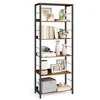 Image de VASAGLE Étagère sur 6 Niveaux, Bibliothèque, Meuble de Rangement, 30 x 60 x 178 cm, avec Panneaux Arrière, Style Industriel, pour Salon, Étude, Bureau, Marron Rustique et Noir d'encre LLS118B01