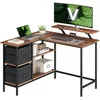 Image de VASAGLE Bureau d'Ordinateur en Forme de L, Bureau d'angle, 2 Tiroirs Spacieux, Support de Moniteur, Étagère Réglable, Marron Rustique LWD097B01