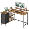 Image de VASAGLE Bureau d'Ordinateur en Forme de L, Bureau d'angle, 2 Tiroirs Spacieux, Support de Moniteur, Étagère Réglable, Marron Rustique LWD098B01