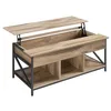 Image de VASAGLE Table Basse, Table de Salon avec Plateau Relevable, avec Rangement Ouvert et Compartiment Caché, Barres en Forme de X, 60 x 120 x (48-62) cm, Marron Camel et Noir LCT215K50