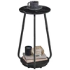 Image de VASAGLE Table d'appoint ronde à-2 niveaux, chevet/canapé, plateau en verre, étagère MDF, pour salon, chambre, petites pièces, marbre moderne noir