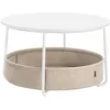 Image de VASAGLE LILEA Collection - Table Basse Ronde avec Rangement, Table de Salon avec Panier en Tissu, Style Moderne, Cadre en Métal, Blanc Mat et Marron Camel LCT244W10