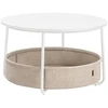 Image de VASAGLE Table basse ronde d'appoint, panier en tissu, cadre en métal, blanc mat et marron camel