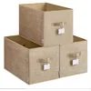 Image de SONGMICS Lot de 3 boîtes de rangement pliables en tissu 50 x 30 x 30 cm pour placard, 2 poignées pour chambre à coucher, salon, beige sable ROB450K01