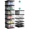 Image de SONGMICS Boîtes à Chaussures, Lot de 6, Empilables, Meuble à Chaussures Intégré, Pliable et Portable, Convient Jusqu’à la Pointure 46, Montage en 60s, Transparent et Noir d'encre LSP205B01
