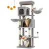 Image de Feandrea Arbre à Chat, Tour à Chat de 175 cm de Haut, Multi-Niveaux, avec 2 Niches, 2 Paniers, 5 Griffoirs, Toilettage Autonome, Perchoir, Hamac, Gris Tourterelle PCT182G01