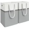 Image de SONGMICS Lot de 2 Paniers à linge, Corbeilles à Linge Pliable, Sacs à Linge de 110 L avec Poignées Courtes et Longues, Faciles à Transporter et à Nettoyer, Autoportants, Gris Tourterelle LCB210G02