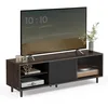 Image de VASAGLE Meuble TV, Assemblage Ultra-Rapide sans Outils Toolless, Table Télé, pour Téléviseur Jusqu’à 32/45/50/55/60 Pouces, Salon, Verre Cannelé, Moderne, 140 x 39 x 45 cm, Marron Cendré LTV466K02