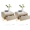 Image de VASAGLE Kailyn Collection - Tables de Chevet Suspendues, Lot de 2, Tables de Nuit, Lumière 3 Couleurs, Étagère Murale Tiroir, 35 x 40 x 18 cm, Moderne, pour Chambre, Salon, Beige Naturel LET854N01