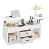 Image de VASAGLE Table Basse, Table de Salon Relevable avec 2 Tiroirs et Compartiments Cachés, Compartiments Ouverts, pour Salon, Bureau à Domicile, Blanc Neige LCT210W01