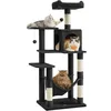 Image de Feandrea Arbre à Chat Hauteur 143 cm, Tour de Jeux pour Chats, avec 4 Poteaux à Griffer, 2 Plateformes, 1 Niche, 1 Hamac, 2 Pompons, en Tissu Peluche, Multi-Niveaux, Noir d'encre PCT161B01