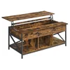 Image de VASAGLE Table Basse, Table de Salon avec Plateau Relevable, avec Rangement Ouvert et Compartiment Caché, Barres en Forme de X, 60 x 120 x (48-62) cm, Marron Rustique et Noir LCT215K01