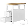 Image de VASAGLE Table d’Appoint avec Multiprise, Petite et Fine avec 2 Tiroirs, Table de Chevet avec Rangement, pour Salon, Chambre, Marron Chêne et Blanc LET327W14