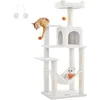 Image de Feandrea Arbre à Chat Hauteur 143 cm, Tour de Jeux pour Chats, avec 4 Poteaux à Griffer, 2 Plateformes, 1 Niche, 1 Hamac, 2 Pompons, en Tissu Peluche, Multi-Niveaux, Blanc Crème PCT161T01
