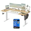 Image de SONGMICS Bureau Électrique Réglable en Hauteur, 160 x 70 cm, Table Assis-Debout, Fonction Mémoire 4 Hauteurs, pour Bureau, Télétravail, Couleur Chêne Naturel et Blanc Mat LSD026N01