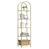 Image de VASAGLE Bibliothèque 5 Niveaux, Étagère de Rangement en Verre Trempé, Dessus Arqué, Structure en Métal, pour Salon, Chambre, Bureau, Salle de Bain, Doré Métallique et Transparent LGT501A01