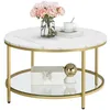 Image de VASAGLE Table Basse, Table de Salon, Façon Marbre, Support en Verre Trempé, Facile à Assembler, Style Moderne, Blanc Marbré et Doré Métallique LCT071W59