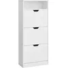 Image de VASAGLE Meuble à Chaussures 3 Portes Battantes, Étagère à Chaussures, Compartiment Ouvert, Séparateur Réglable, 14 à 18 Paires, pour Petite Entrée, 24 x 60 x 139 cm, Blanc Nuage LBC046W01