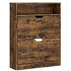 Image de VASAGLE Meuble à Chaussures 2 Portes Battantes, Étagère à Chaussures, Compartiment Ouvert, Séparateur Réglable, 11 à 16 Paires, pour Petite Entrée, 24 x 80 x 102 cm, Marron Rustique LBC048B01