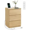 Image de VASAGLE Kailyn Collection - Table de Chevet avec Multiprise, Table d’Appoint avec 3 Tiroirs, 2 Prises CA, 2 Ports USB, pour Salon, Chambre, Bureau, Moderne, Jaune Paille LET631Y70