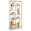 Image de VASAGLE Étagère de Rangement, Bibliothèque, 6 Niveaux, Porte-Plantes, 30 x 80 x 180 cm, Verre Trempé, pour Bureau, Salon, Chambre, Cuisine, Doré Métallique LGT502A01