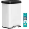 Image de SONGMICS Poubelle de Cuisine, 50L, Poubelle à Pédale en Métal avec Couvercle, Grande et Haute, Blanc et Noir LTB530W5002