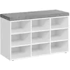 Image de VASAGLE Custos Collection - Banc à Chaussures, Organiseur de Chaussures avec 9 Compartiments, Siège Rembourré, pour Entrée, Couloir, Placard, Blanc Nuage et Gris Tourterelle LHS009W14
