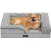 Image de Feandrea Panier pour Chien, Lit pour Animal, Orthopédique, Mousse Alvéolée, Bords Surélevés Rembourrés, Housse Amovible en Tissu Peluche aux Motifs Roses, 71 x 58 x 16 cm, Gris Tourterelle PGW251G01