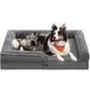 Image de Feandrea Panier pour Chien, Lit pour Animal, Orthopédique, Mousse Alvéolée, Bords Surélevés Rembourrés, Housse Amovible en Tissu Peluche aux Motifs Roses, 106 x 76 x 16 cm, Gris Ardoise PGW253G02