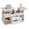 Image de VASAGLE Table Basse, Table de Salon Relevable avec 2 Tiroirs et Compartiments Cachés, Compartiments Ouverts, pour Salon, Bureau à Domicile, Beige Avoine LCT210K01