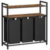 Image de VASAGLE Panier à Linge, Corbeille à Linge Sale, Rangement 3 Compartiments, 3 Sacs Amovibles en Tissu Oxford, 2 Étagères, Cadre en Métal, 40L pour Chaque Sac, Marron Rustique et Noir BLH213B01
