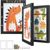 Image de SONGMICS Cadre Dessin Enfant, Lot de 2 Cadres Photo, A4, 22 x 28 cm, Contient jusqu'à 150 Dessins, MDF, Verre, Comprend un Fond, Autocollants, Pointes Sans Trace, 34,5 x 25,5 cm, Noir Cendré RPF052B02