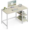Image de VASAGLE Bureau d'Ordinateur, 120 x 60 x 76 cm, Table Informatique, Style Moderne, pour Bureau à Domicile, Chambre à Coucher, Salon, Beige Naturel et Blanc Perle LWD047N02