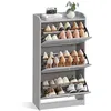 Image de VASAGLE Meuble à Chaussure, Rangement Chaussure, 3 Abattants, Plateau Supérieur, Rebords Surélevés, Cloison Ajustable, Jusqu’à 18 Paires de Chaussures, 24 x 60 x 108 cm, Gris Tourterelle LBC036G01