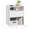 Image de VASAGLE Table de Chevet, Snapsemble Montage Super Rapide, Table d’Appoint avec Multiprise et Tiroir, Moderne, Chambre, Salon, Blanc Mat LET777W04