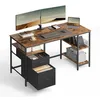 Image de VASAGLE Bureau d’Ordinateur, Table avec Rangement, 3 Étagères, 2 Tiroirs, 140 x 60 x 76 cm, pour Bureau, Salon, Style Industriel, Marron Rustique et Noir Mat LWD104B01