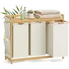 Image de SONGMICS Panier à Linge, avec 3 Compartiments, Corbeille à Linge Sale, en Bambou, Capacité de 150 Litres, avec Étagère, Poches Latérales, 3 x 50 L, 94 x 33 x 78 cm, Blanc Crème RLH115W01