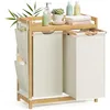 Image de SONGMICS Panier à Linge, avec 2 Compartiments, Corbeille à Linge Sale, en Bambou, Capacité de 100 Litres, avec Étagère, Poches Latérales, 2 x 50 L, 63 x 33 x 78 cm, Blanc Crème RLH100W01
