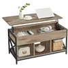 Image de VASAGLE Table Basse, Table de Salon Relevable, avec Rangement Caché et Compartiments Ouverts, Cadre en Acier, 50 x 100 x (46,5-62) cm, Marron Camel et Noir LCT202B50