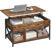 Image de VASAGLE Table Basse, Table de Salon Relevable, Table Basse avec Rangement Caché et Compartiments Ouverts, Cadre en Acier, 50 x 100 x (46,5-62) cm, Marron Rustique et Noir LCT202B01
