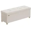 Image de SONGMICS Banc de Rangement, Cube Pliable, 38 x 110 x 40 cm, Pouf, Repose-Pieds, 112 L, Surface en Velours, pour Chambre, Salon, Dortoir, Beige Cappuccino LSF0518W02