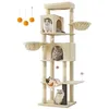 Image de Feandrea Grand Arbre à Chat, Tour à Chat de 190,7 cm de Haut, Multi-Niveaux, avec 2 Niches, 2 Paniers, 5 Griffoirs, Toilettage Autonome, Perchoir, Hamac, Beige Sable PCT183Y01